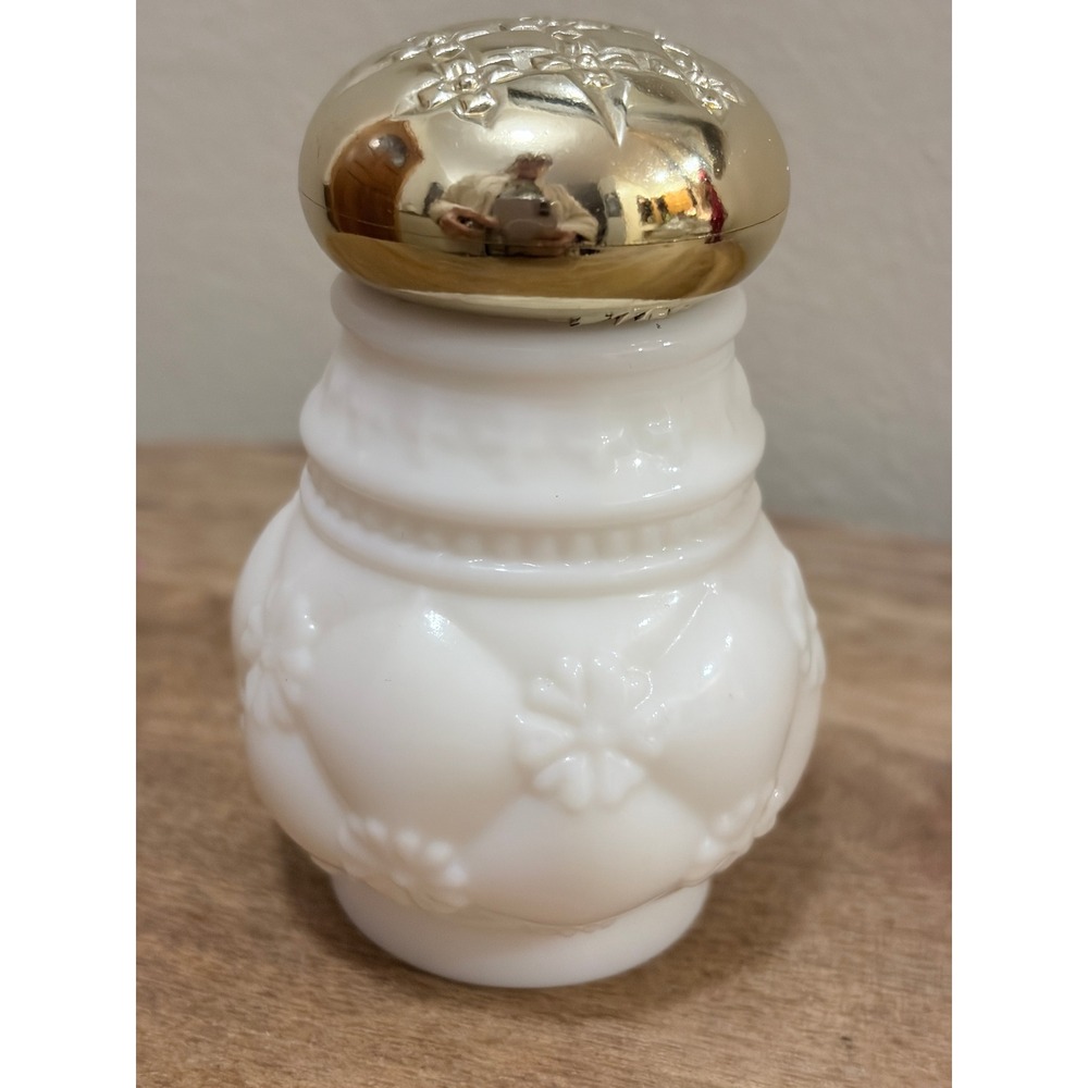 Vintage Avon Field Flowers White Milk Glass Powder Sachet Jar Gold Lid 3.5in